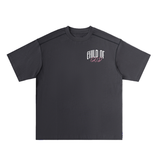 Black Blessed Beyond Measure stitched cotton tee with Child of God logo on front