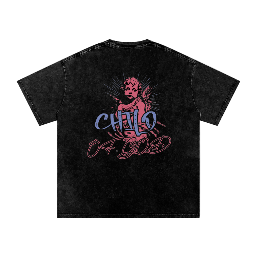 Black snow washed oversized t-shirt with Child of God graphic and relaxed fit design
