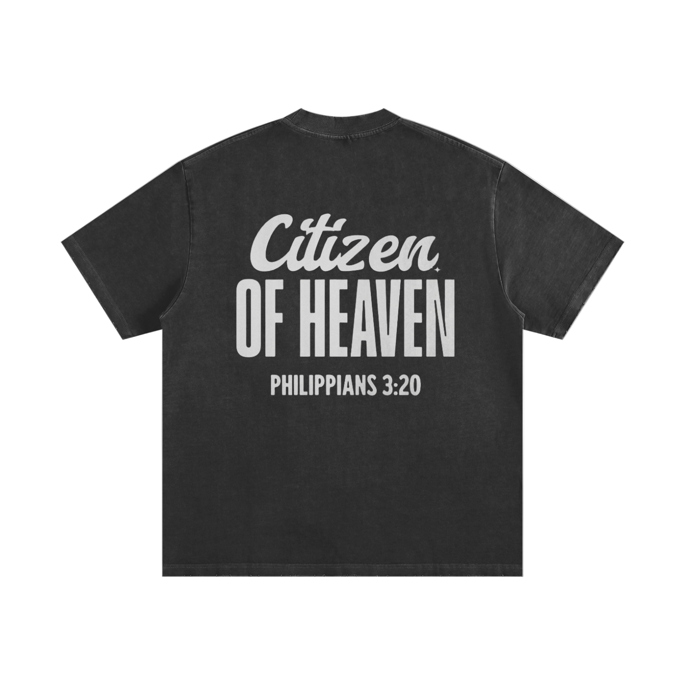 Black Citizen of Heaven T-shirt with Philippians 3:20 printed on the back, faith-inspired design