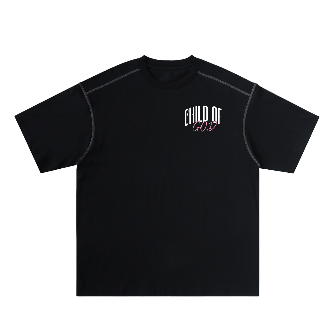 Black Blessed Beyond Measure stitched cotton tee with Child of God logo on front