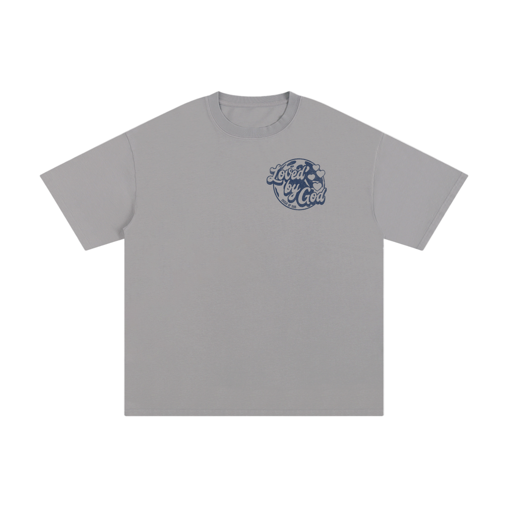 Gray Loved by God T-Shirt with front text design and spiritual message