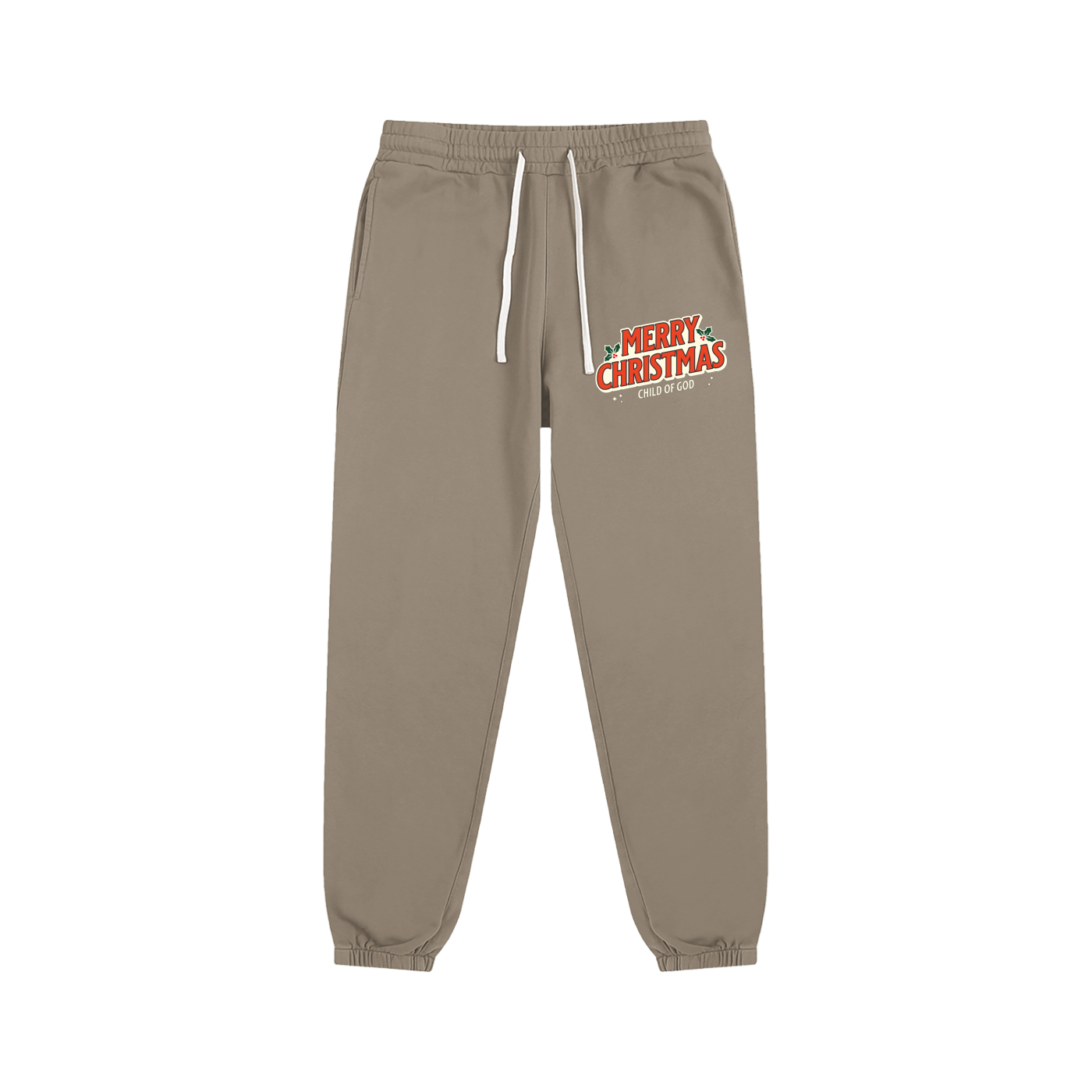 Child of God Merry Christmas sweatpants with front print and elastic waist
