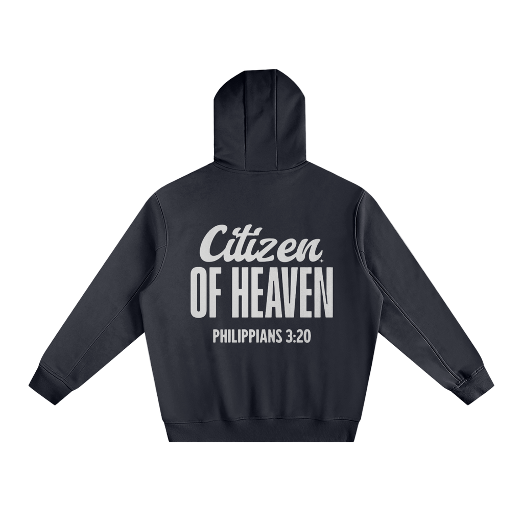 Black Citizen of Heaven Hoodie with Philippians 3:20 text on back, cotton blend, casual streetwear style