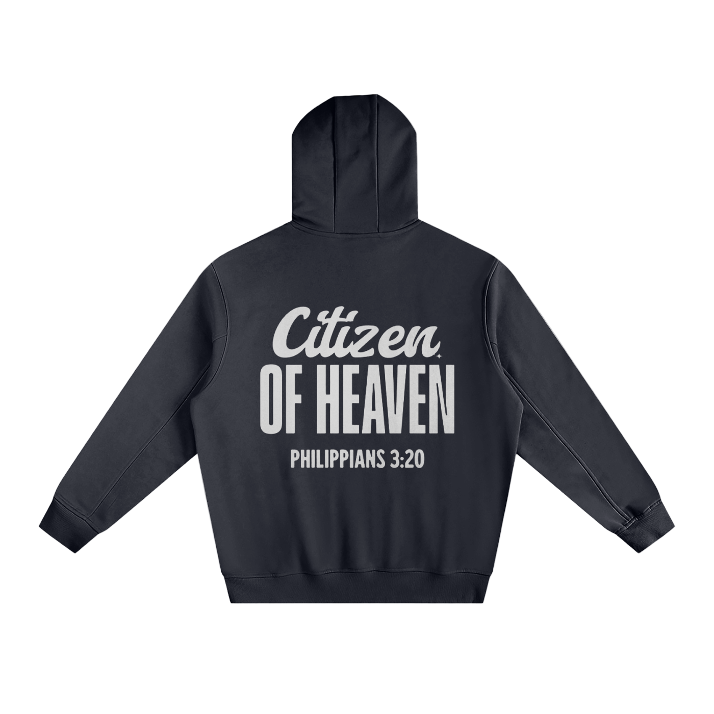 Black Citizen of Heaven Hoodie with Philippians 3:20 text on back, cotton blend, casual streetwear style